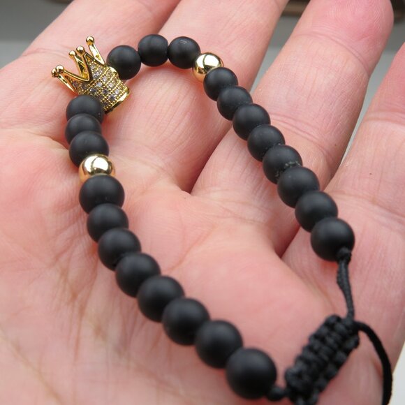 $120 Lava natural healing Yoga elastic Bracelet 18k plated cz setted Men Women - Picture 2 of 3